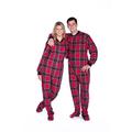 Red Plaid Cotton Flannel Adult Footed Pajamas w/ Drop-seat