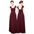 Angel Star Straps Ruched Long Chiffon Bridesmaid Evening Wedding Party Dress - Burgundy - 8