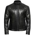 BRANDSLOCK Mens Genuine Leather Biker Jacket Vintage Crinkle Retro (5XL, Black)