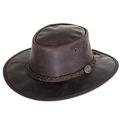 Barmah Foldaway Bronco Leather Outback Hat in Brown (XL - 60cm)