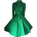 VINTAGE 50's STYLE ROCKABILLY / SWING / PIN UP COTTON WRAP EVENING PARTY DRESS SIZES 6 - 24 (16, EMERALD GREEN)