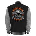Ethno Designs - Americas Highway - Mens Hot Rod Varsity Jacket Old School Rockabilly Retro Style, navy/sports grey, size XL