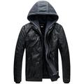 Wantdo Men's Classic Outdoor Jacket Faux Leather Jacket Hooded Windbreaker Coat Warm Long Sleeve Jacket Black (Thick) XL