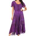 Sakkas 15323 - Mila Long Corset Embroidered Cap Sleeve Dress with Adjustable Waist - Purple - S/M