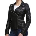 BRANDSLOCK Ladies Womens 100% Real Leather Biker Jacket Black Fitted Bikers Style Vintage Rock (XL, Black)