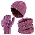 Heat Holders - Womens Thermal winter fleece cable knit Hat, Neck Warmer and Converter Gloves set (Rose Pink Marl)