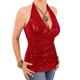 Blue Banana Women's Sequin Velvet Velour Halter Neck Top Red Size 8