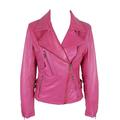 Unicorn Womens Fashion Biker Style Real Leather Jacket - Waxed Pink #GC (22)