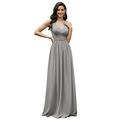 Ever-Pretty Women's Sleevless Floor Length A Line Sexy V Neck Long Juniors Formal Dresses Grey 18UK