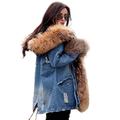 Roiii Women Ladies Fleece Lining Denim Coat Hooded Parka Winter Top Jacket Outwear 8-20 (12, Brown Blue)