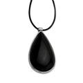 Stainless Steel Polished Leather cord Fancy Lobster Closure Black Glass Teardrop Pendant 20 With 1.5inch Ext Necklace Jewelry Gifts for Women - 51 Centimeters