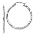 14ct White Gold Hollow Polished Hinged post Sparkle Cut 2mm Round Tube Hoop Earrings Measures 25x25mm Jewelry Gifts for Women