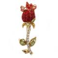 Avalaya Small Red, Green Austrian Crystal 'Rose' Brooch in Gold Plating - 43mm L