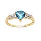 Topaz Ring Collection: 9ct Gold 1.00Ct Heart Shape Swiss Blue Topaz Engagement Ring with Diamond Set Crossover Kiss Shoulders,Christmas Day,Valentines Day (Size K)