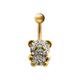 Jewelco London Ladies 9ct Yellow Gold White Round Crystal Teddy Bear Banana Belly Bar, 10mm