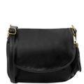 Tuscany Leather TLBag Soft leather shoulder bag with tassel detail Black