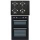 SIA 60cm Built In Double Electric Fan Oven & 4 Burner Black Gas On Glass Hob