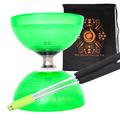 Juggle Dream Green Cyclone Quartz II Triple Bearing Diabolo with Aluminium 'Metal' Sticks and Carry Bag - Pro Clutch Diablo Set