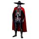 DAY OF THE DEAD SUGAR SKULL SKELETON SKIN SUIT HALLOWEEN FANCY DRESS COSTUME - WITH LARGE DELUXE BLACK FELT SOMBRERO + WHITE SATIN BOWTIE + RED VELOUR CAPE - DIA DE LOS MUERTOS MEXICAN - XLARGE