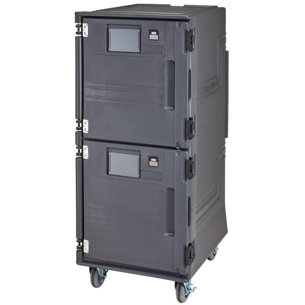 Cambro Hot Box | PCUHH615 Pro Cart Ultra® Charcoal Gray Electric 2 Compartment Pan Carrier, Both Compartments Hot - 110V