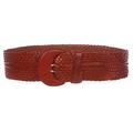 Women's High Waist Braided Woven Full Grain Leather Belt, Tan | 32
