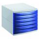 Rotho 1108106159 Schubladenbox Bürobox Quadra aus Kunststoff (PS), 6 geschlossene Schübe, A4-Format, hochwertige Qualität, circa 37 x 28 x 25 cm, grau/blau