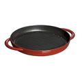 Staub Grillpfanne rund (26 cm, induktionsgeeignet, mit mattschwarzer Emaillierung im Inneren der Pfanne) kirschrot