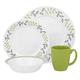 Corelle Geschirr-Set Garden Sketch aus Vitrelle-Glas für 4 Personen 16-teilig, splitter- und bruchfest, grün/grau