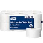 Tork 120280 Mini Jumbo Toilettenpapier in Advanced Qualität für das Tork T2 Mini Jumbo Toilettenpapiersystem / Toilettenpapier 2-lagig in Weiß, 12 x 850 Blatt