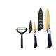 Dailycious DC-0041 Messer-Set, Keramik, goldfarbene Titanium-Klinge, zweifarbiger Griff aus schwarzem ABS und grauem Silikon, 1 Chefmesser (15 cm), 1 Gemüsemesser (7,5 cm), 1 Gemüseschäler und Schutzhüllen, 3-teiliges Set