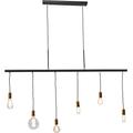 Kare Design Hängeleuchte Pole Six, Pendelleuchte mit 6 unterschiedlich hohen Fassungen, höhenverstellbare Deckenlampe mit kupfernen Lampenfassungen, Schwarz (H/B/T) 140x135x8cm