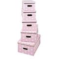 BIGSO BOX 551584501Z 5xAufbewahrungsbox in versch. Größen, mit Deckel, 5-er Set, Modell Joadchim, fünf verschiedene Größen, rosa mit weißen Sternen