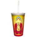 Tree-Free Greetings 35492, 473 ml, Susan Halstenberg „Lachender Buddha“ doppelwandiger Cooler Becher mit wiederverwendbarem Strohhalm