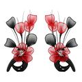 Flourish 792305 Zusammenpassendes Vasen-Paar mit Nylon-Kunstblumen, Dekoartikel, Geschenk, Wohnaccessoires, 32 cm, Schwarz/Rot schwarz/red