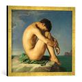 Gerahmtes Bild von Hippolyte Flandrin Naked Young Man Sitting by the Sea, 1836", Kunstdruck im hochwertigen handgefertigten Bilder-Rahmen, 50x50 cm, Gold raya