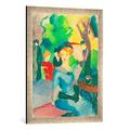 Gerahmtes Bild von August Macke Figuren im Park, Kunstdruck im hochwertigen handgefertigten Bilder-Rahmen, 50x70 cm, Silber raya