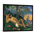 Gerahmtes Bild von Paul Gauguin "Te Arii Vahine", Kunstdruck im hochwertigen handgefertigten Bilder-Rahmen, 100x70 cm, Schwarz matt