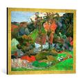 Gerahmtes Bild von Paul Gauguin La femme à la cruche, ou Paysage à Pont-Aven, Kunstdruck im hochwertigen handgefertigten Bilder-Rahmen, 70x50 cm, Gold raya