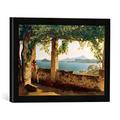 Gerahmtes Bild von Silvester Feodossjewitsch Schtschedrin Terrasse mit Blick auf Ischia, Kunstdruck im hochwertigen handgefertigten Bilder-Rahmen, 40x30 cm, Schwarz matt