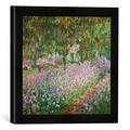 Gerahmtes Bild von Claude Monet Le jardin de Monet, les iris, Kunstdruck im hochwertigen handgefertigten Bilder-Rahmen, 30x30 cm, Schwarz matt