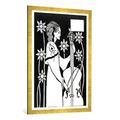 Gerahmtes Bild von Aubrey Beardsley "Lady with Cello, from 'Le Morte d'Arthur'`", Kunstdruck im hochwertigen handgefertigten Bilder-Rahmen, 70x100 cm, Gold raya