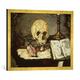 Gerahmtes Bild von Paul Cézanne Nature morte au crâne et au chandelier, Kunstdruck im hochwertigen handgefertigten Bilder-Rahmen, 70x50 cm, Gold raya