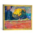 Gerahmtes Bild von Paul Gauguin Fatata te Moua, Kunstdruck im hochwertigen handgefertigten Bilder-Rahmen, 70x50 cm, Gold raya