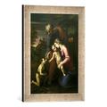 Gerahmtes Bild von RaffaelDie Heilige Familie mit dem kleinen Johannes, Kunstdruck im hochwertigen handgefertigten Bilder-Rahmen, 30x40 cm, Silber raya