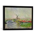 Gerahmtes Bild von Claude Monet Tulip Field in Holland, Kunstdruck im hochwertigen handgefertigten Bilder-Rahmen, 60x40 cm, Schwarz matt