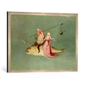 Gerahmtes Bild von Hieronymus Bosch The Temptation of St. Anthony, right hand panel, detail of a couple riding a fish, Kunstdruck im hochwertigen handgefertigten Bilder-Rahmen, 80x60 cm, Silber raya