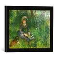 Gerahmtes Bild von Pierre Auguste Renoir Aline Charigot au chien, Kunstdruck im hochwertigen handgefertigten Bilder-Rahmen, 40x30 cm, Schwarz matt