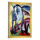 Gerahmtes Bild von Franz Marc Blaues Pferd I, Kunstdruck im hochwertigen handgefertigten Bilder-Rahmen, 50x70 cm, Gold raya