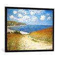 Gerahmtes Bild von Claude Monet "The Meadow Road to Pourville, 1882", Kunstdruck im hochwertigen handgefertigten Bilder-Rahmen, 100x70 cm, Schwarz matt