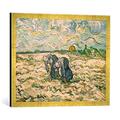 Gerahmtes Bild von Vincent van Gogh V.van Gogh, Grabende Bäuerinenn, Kunstdruck im hochwertigen handgefertigten Bilder-Rahmen, 70x50 cm, Gold raya